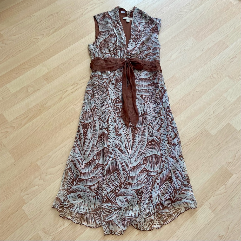 Jonathan Martin 100% Silk Dress Tropical Y2K Brown Croquette Sleeveless 1990’s